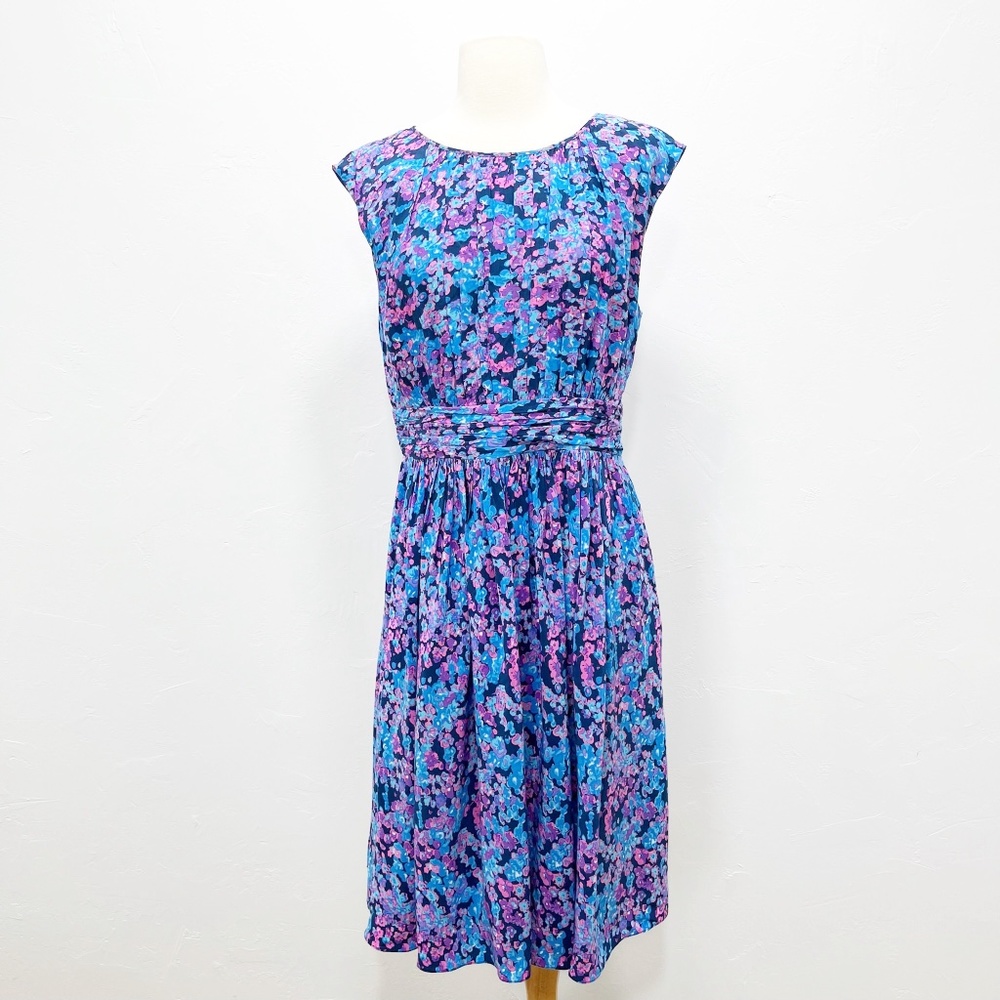 Boden Selena pink and blue floral fit and flare midi size 8L
